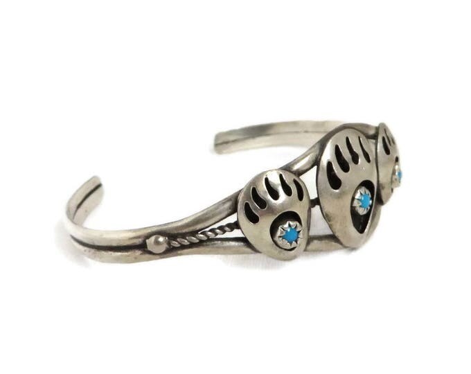 Navajo Bear Paw Cuff, Sterling Silver Turquoise Cuff, Vintage Shadowbox Cuff, Native American Bracelet, FREE SHIPPING