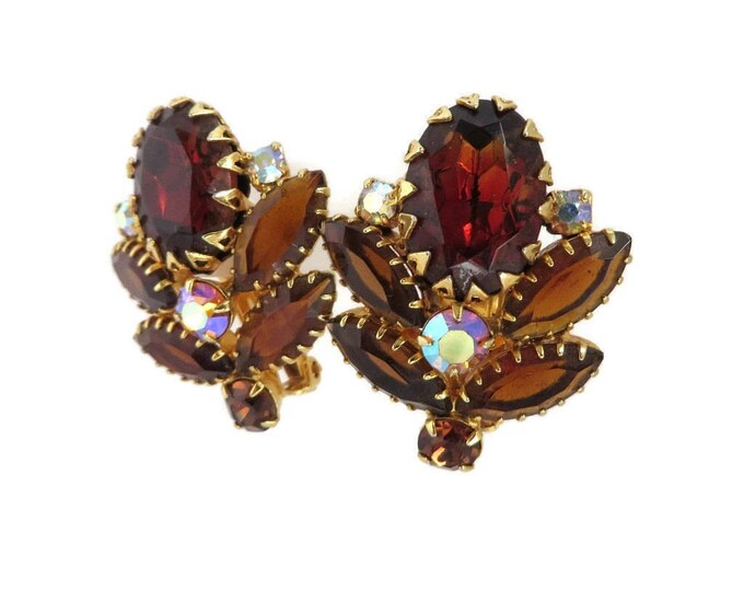 Juliana Amber Rhinestone Earrings | Vintage D&E Verified | Amber, Cognac, AB Rhinestone Clip-ons | Bridal Jewelry Juliana Amber Rhinestone Earrings | Vintage D&E Verified | Amber, Cognac, AB Rhinestone Clip-ons | Bridal Jewelry