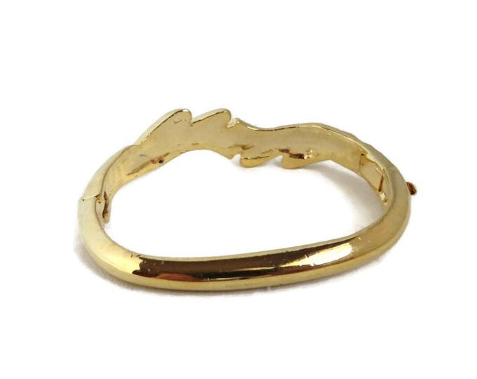 Gold Tone Rhinestone Bangle, Vintage Hinged Bracelet, Bridal Jewelry, Valentine's Day Gift