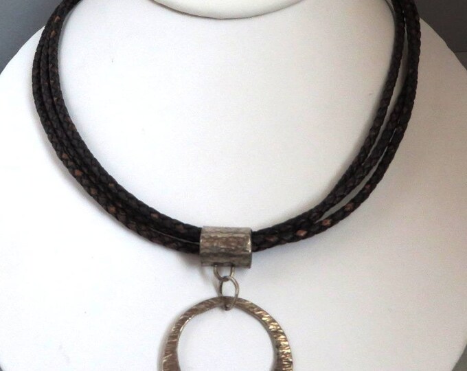 Silpada Sterling Choker - Vintage Sterling Silver and Leather Necklace, Hammered Silver Pendant Necklace, Gift for Her, Gift Box Silpada Sterling Choker - Vintage Sterling Silver and Leather Necklace, Hammered Silver Pendant Necklace, Gift for Her, Gift Box