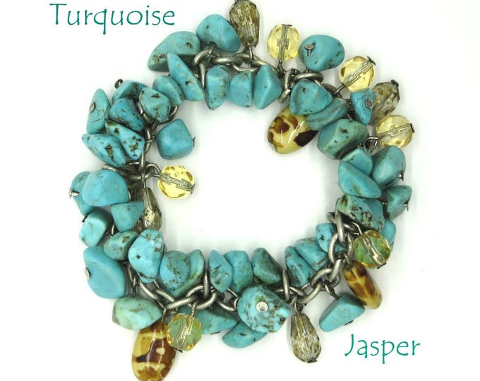 Turquoise Cha Cha Bracelet, Vintage Jasper, Turquoise Stretch Beaded Bracelet