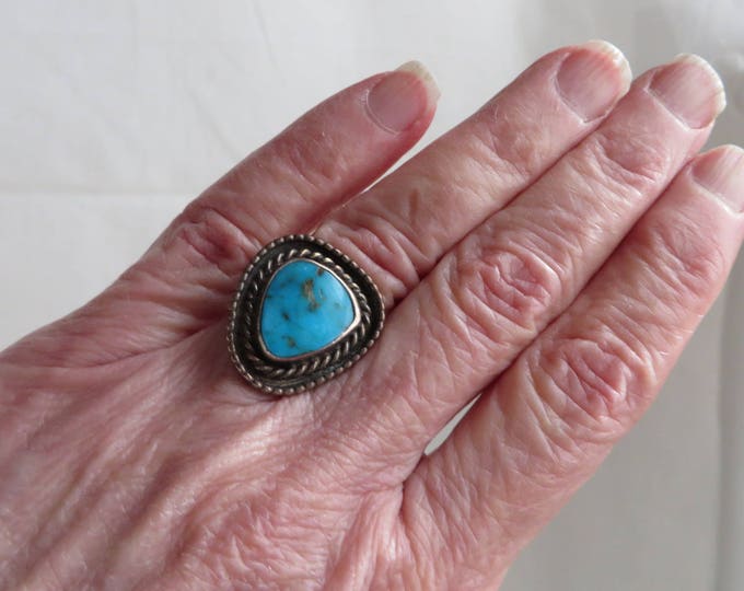 Sterling Silver Turquoise Ring - Vintage Navajo Braided Triangle Ring, Size 5.5, Gift for Her