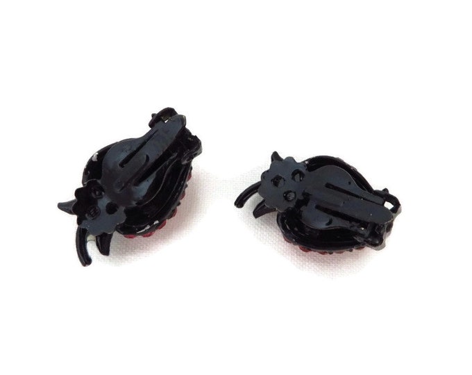 Earrings, Hollycraft Strawberry Earrings, Vintage Red & Green Rhinestone 1950s Clip-on Earrings, Gift for Her