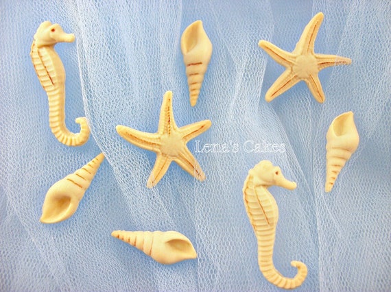 30 Under The Sea Party Fondant Cupcake Cake Toppers, Fondant Seashell, Fondant Seahorse, Fondant Starfish, Summer Party, Beach Wedding Cake Il_570xn