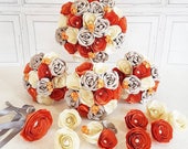 Paper Flower Wedding Origami Rose Bouquet burnt warm orange autumn fall taupe gold ivory vintage pearl theme alternative