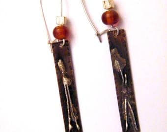 PROMOTION-20% - oxidized copper earrings silver melted beads gift idea for woman