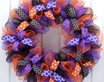 Halloween wreaths for front door - Halloween wreath - Halloween Deco Mesh Wreath - Halloween Mesh Wreath - Halloween Wreath - Purple Wreath