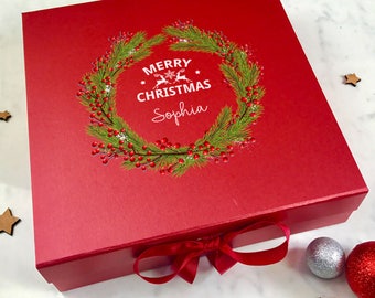 Personalised Christmas Eve Box, Wreath Xmas Eve Box, Christmas Gift For Kids, For Adults, Family, For Couples, Christmas Eve Crate Box 09