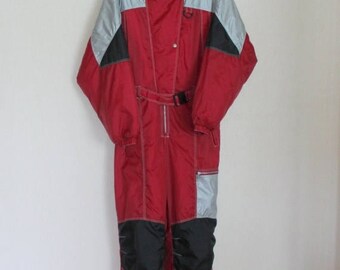 ON SALE One Piece Ski Suit Retro Snowsuit Hipster Snow Pants Outdoor Winter Wear Snow Gear Jumpsuit Snowboard Red Black Silver Large Size