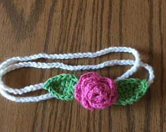 Simple rose with leaves newborn headband .