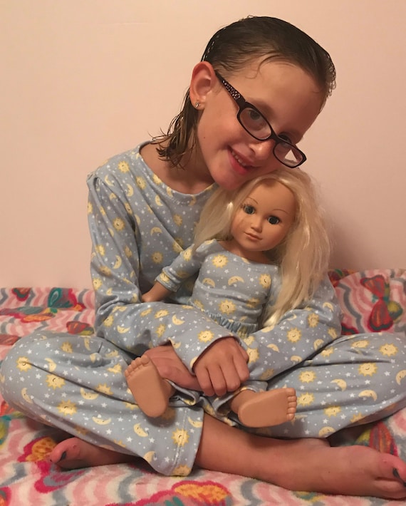 Girl and doll matching pajamas,7 prints,girls knit pajamas,girls pajamas,doll pajamas,matching sister pajamas,girls pajamas,banana pajamas