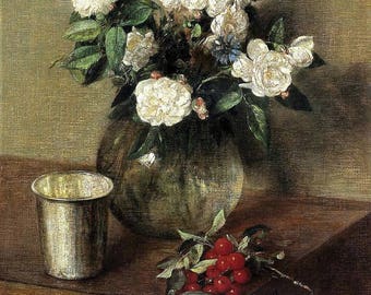 Roses Blanches and Cerises - Counted cross stitch pattern in PDF format