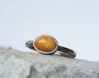 Silver Baltic Amber Leaf Cherry Olive Honey Cognac Color Ring, Marquise Cut | Glow Leaf Motif Design | Ruby & Oscar - R129769S