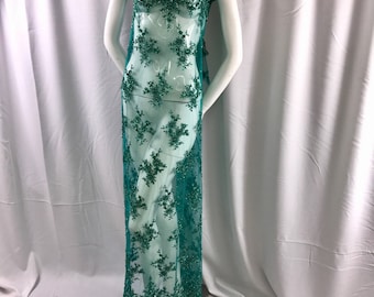 Gray/silver French Beaded Design Embroider On A Mesh-Prom-nightgown-sold By Yard main image 1