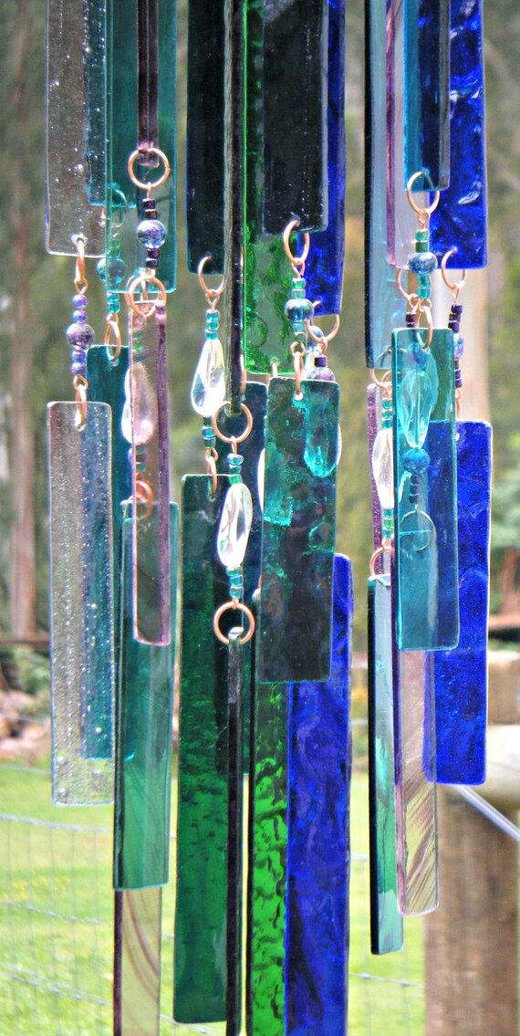 Glass Wind Chimes Handmade Green Blue And Amethyst Glass Wind Chimes Handmade Green Blue And Amethyst Variations Beads
