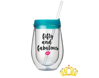 50th Birthday Gift For Woman, 50th Birthday Wine Glass, 50th Birthday Gift Wine Tumbler