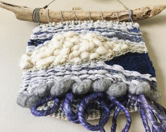Blue small woven tapestry wall hanging // woven wall art // tapestry wall art