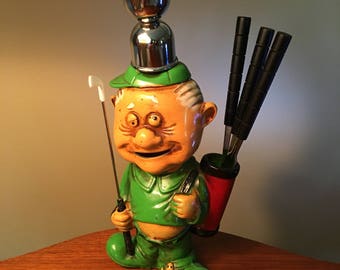 1970s "Golfer Bar Set" ceramic bank with five tools made in Japan