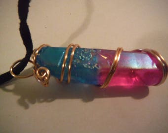 Colored Quartz Crystal necklace, Blue and pink Crystal, Pink Quartz, Blue Quartz, Crystal necklace
