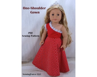18 inch doll clothes Pattern dress American girl doll clothes pattern dress - One shoulder Gown - PDF sewing pattern