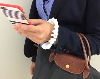 RUFFLE CUFF Bracelets (2), White, Wrist Cuff, Preppy, Couture, Professional, Tattoo Cover, Sleeve Extender, Victorian