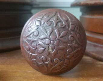 Antique Doorknob, Vintage Doorknob, Floral Doorknob, Vintage Cast Doorknob, 1 Knob, Red Doorknob