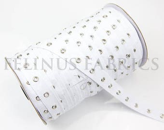 1 yard and 27 inches White Grommet Tape with Nickel Eyelet Cotton Twill Tape on Trim