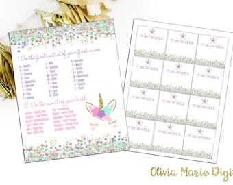 INSTANT DOWNLOAD - Unicorn Name Generator - Unicorn Party - Pastel Unicorn Birthday Party - Unicorn Name Printable - Find Your Unicorn