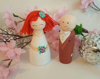 Wedding cake topper Bride and groom cake topper Wedding decor Cake decor Wood cake topper Wedding cake couple figures topper He she topper