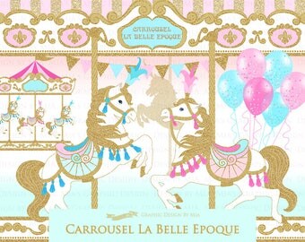 Carousel / Gold Glitter Carousel / Carrousel La Belle Epoque Clip Art - Instant Download - CA155