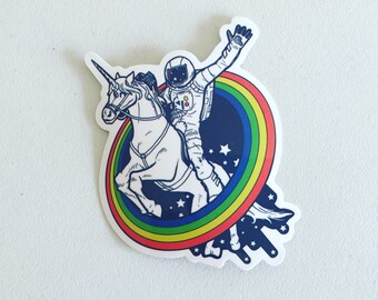 Unicorn Astronaut Rainbow Sticker, Cosmonaut Sticker, Laptop Sticker, Vinyl Sticker, Quirky Unicorn Gift