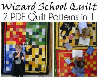 Wizard School Quilt Pattern - 2 Patterns in One - Single and 4-House Crest Quilt Patterns