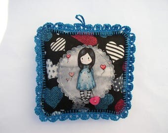 pillows with little girl with balloons in cotton