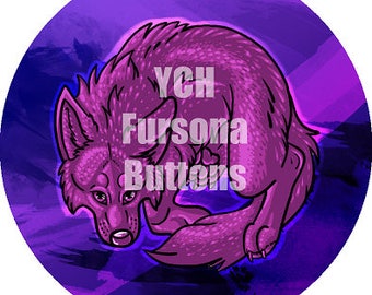 Your Character Here Custom Canine Button, 2.25", Metal Pin Back, Furry, Fursuit, Original Character, OC, Custom, Glitter
