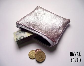 Porte monnaie en cuir - Rose irisé