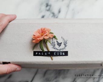 Chicken Stamp - Herb Wreath Egg Carton Stamp - Fresh Eggs Stamp - Egg Carton Label - Egg Stamp - Farm Animal Stamp - Cow - Duck - Goat