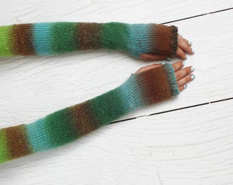 Extra long gloves Fingerless gloves Ombre gloves Knitted gloves Wool knitting gloves Arm warmers Colorful gloves Wrist warmers For her