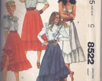 Vintage McCall's Sewing Pattern 8522 from 1983 Misses' Skirts -Waist 30 - Bias Skirts with ruffles.