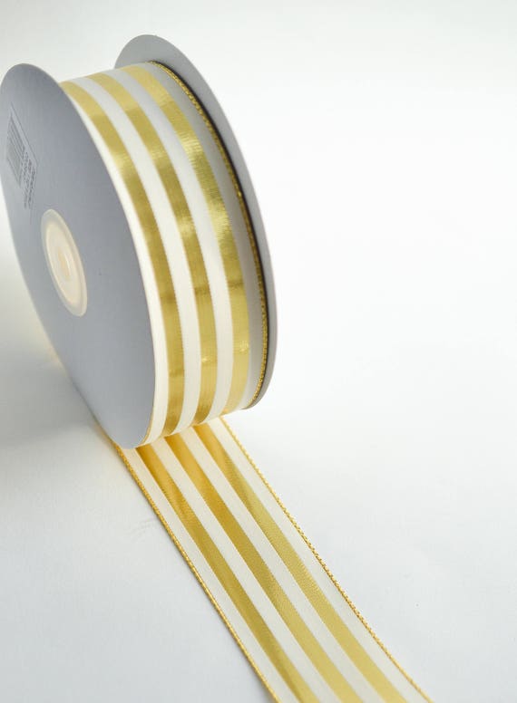 Gold Ribbon Striped Ribbon Metallic Gold and Ivory Gift