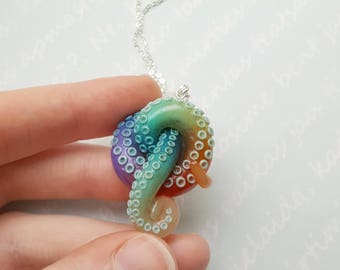 Aqua rainbow Tentacle necklace, octopus pendant, animal totem, octopus necklace, aqua necklace, rainbow jewelry, pastel goth jewelry