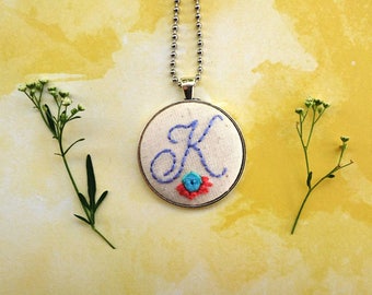Embroidered initial necklace | Hand embroidered necklace, Embroidered monogram necklace, Monogram necklace, Embroidered monogram, Giftforher