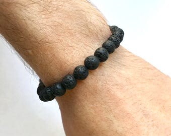Black Lava Stone Bracelet, Black Lava Bracelet, Mens Lava Bracelet, Black Lava Stones, Lava Rock, Mens Beaded Bracelet, Black Mens Bracelet
