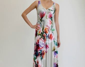 Floral Maxi Dress, Long Floral Dress, Boho Maxi Dress, Tank Dress, Digital Print Dress, Loose Dress, Open Back Dress, Sexy Dress, Day Dress