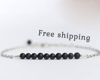 Shungite bracelet, Shungite jewelry, Shungite stone bracelet, Shungite bracelet women, Black bead bracelet