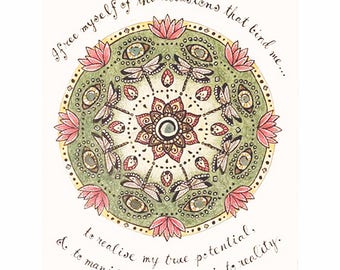 mandala art print with crystals - Dragonfly, inspirational art, mandala print, spiritual art, dragonfly art, mandalas, boho art, affirmation