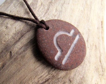 Libra Pendant, Engraved Beach Pebble Pendant with Zodiac Sign Libra, Men's Pendant