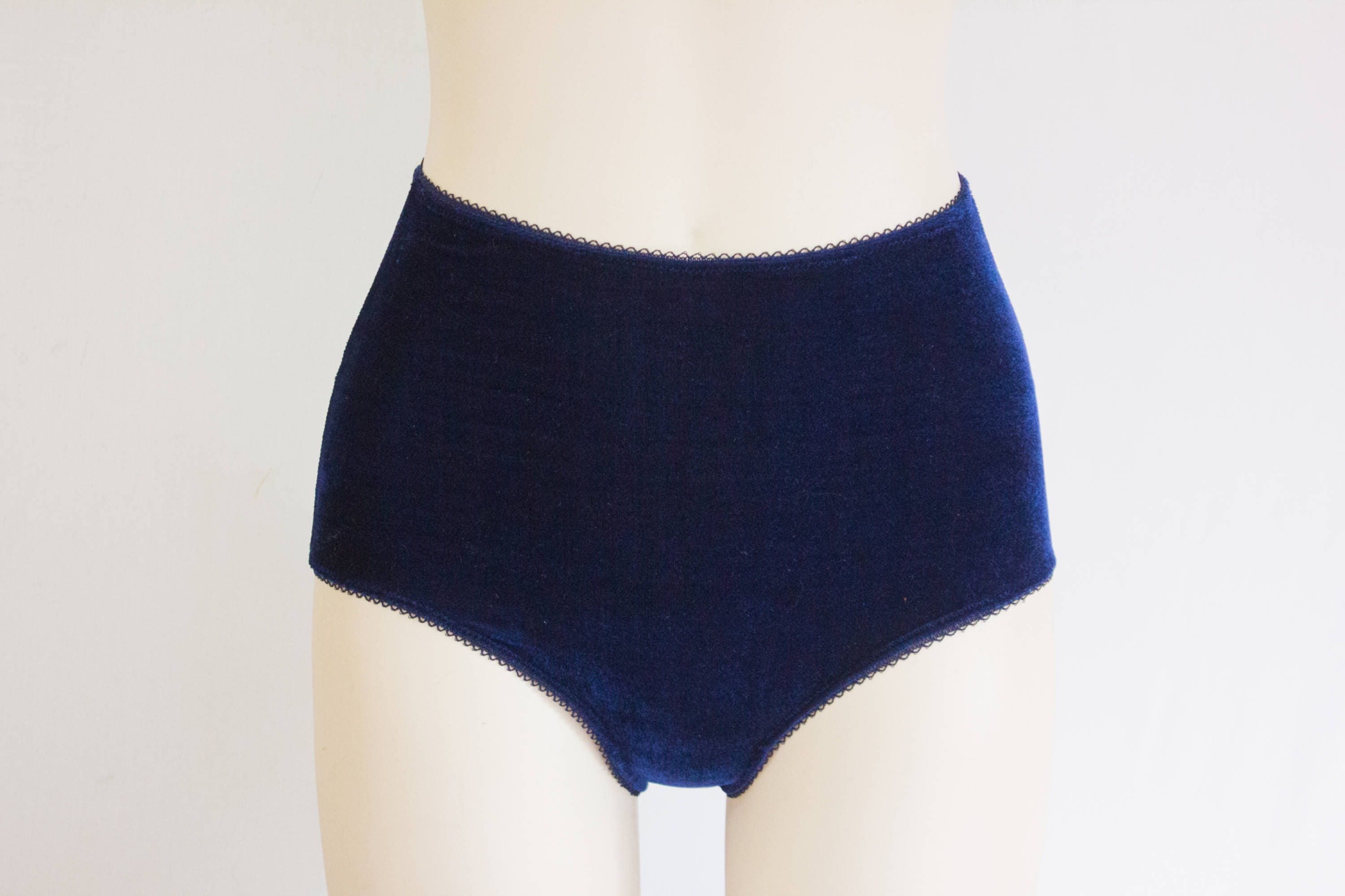 Navy Blue Velvet High Waisted Panties Velvet Lingerie High