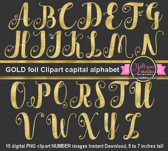 Gold Foil Alphabet Clipart / Gold foil Letters clip art