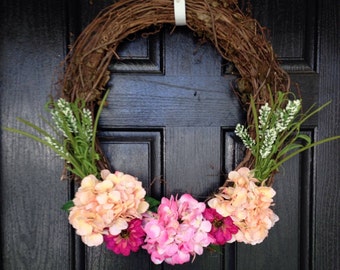 Hydrangea wreath | Country Home Decor | Country Wreath | Front Door Wreath