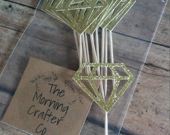 Diamond Cupcake Toppers, Wedding Cupcake Toppers, Bridal Shower, Bachelorette Party, Gold, Silver, Engagement Cupcake Toppers,